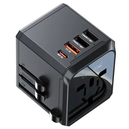 YESIDO MC24UNIOVERSAL ADAPTER UK/EU/US/AUX MAX 8A (3xUSB + USB-C) BLACK