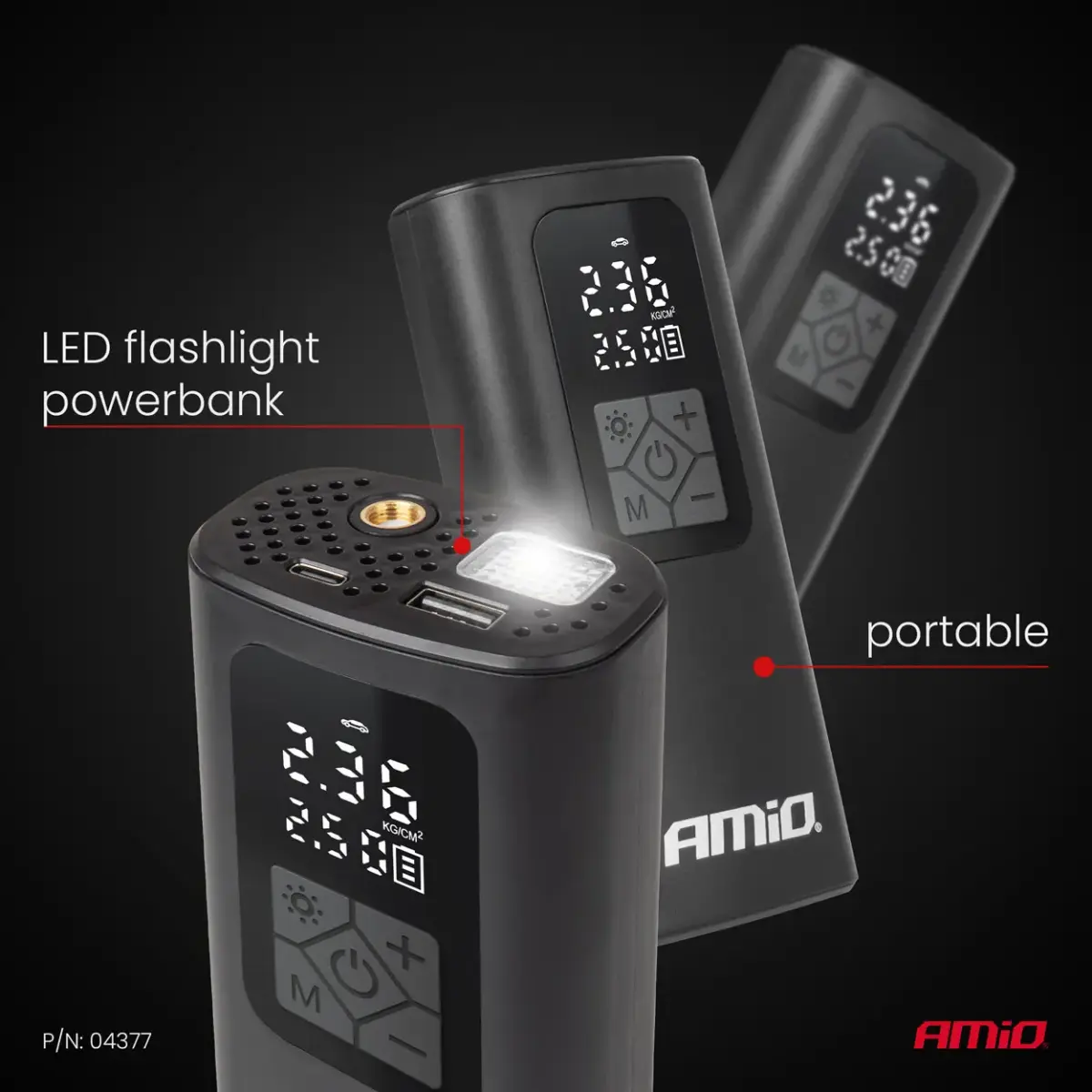 Portable air compressor LED USB-C 40W AMIO-04377