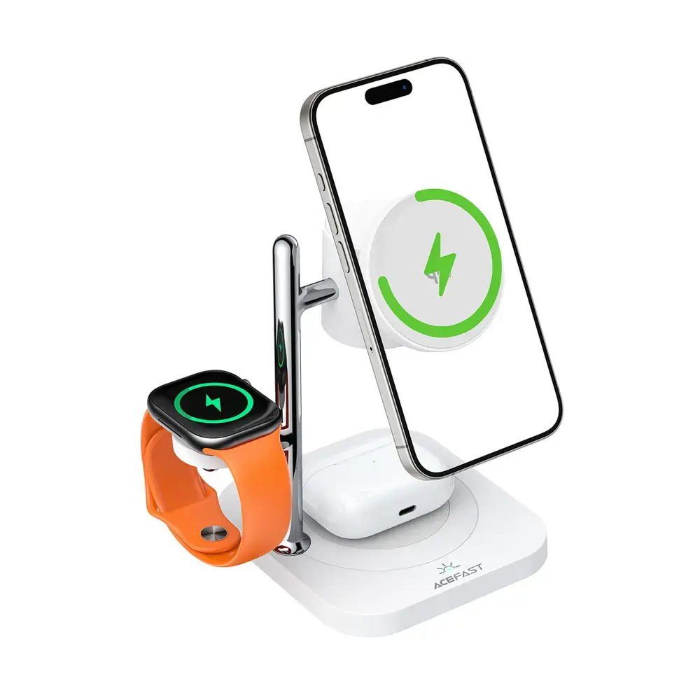 Acefast E39 3-in-1 bezvadu lādētājs | Qi 2.2 | 25W | balts