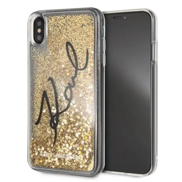 Karl Lagerfeld KLHCI65TRKSIGGO iPhone Xs Max złoty|gold hard case Signature Liquid Glitter Stars