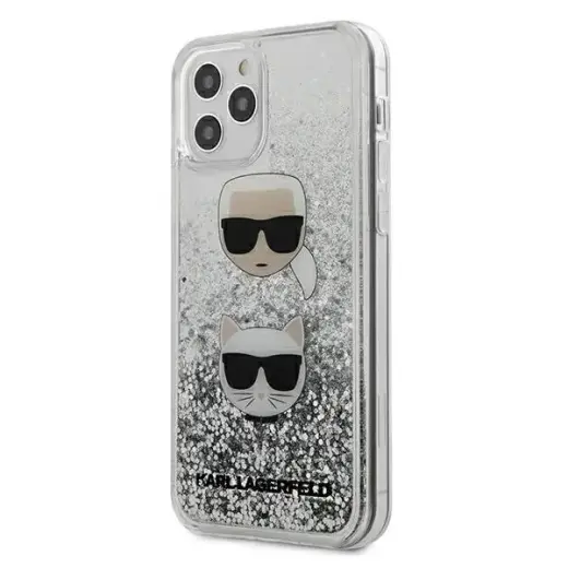 KLHCP12MKCGLSL Karl Lagerfeld Liquid Glitter 2 Heads Cover for iPhone 12|12 Pro 6.1 Silver