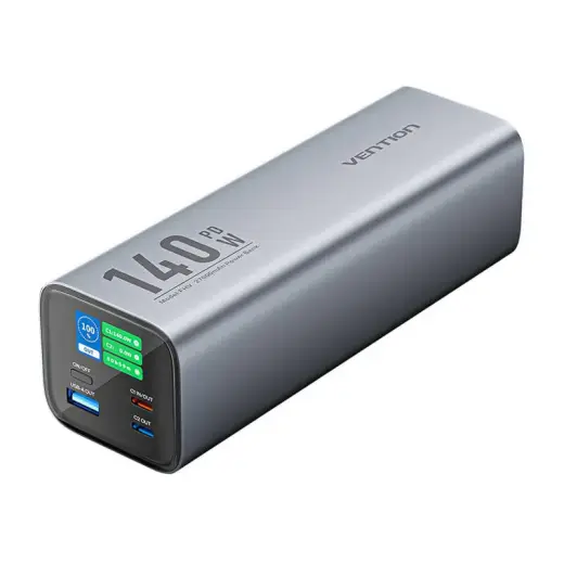 Vention FHVH0 external battery (powerbank) | 27000 mAh | 140W | USB-C, USB-A | LED display | gray