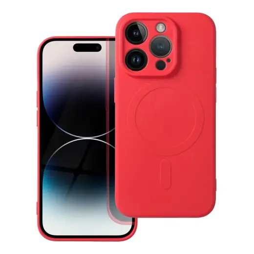 Silicone Mag Cover telefono dėklas su MagSafe palaikymu iPhone 14 Pro raudonas