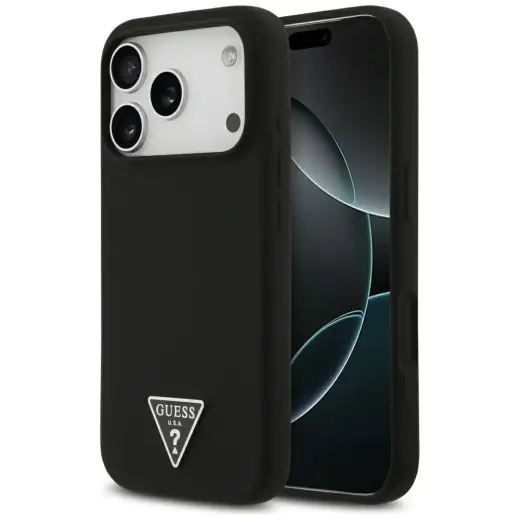 Guess Silicone Triangle Logo phone case with MagSafe support for iPhone 17 Pro Max black