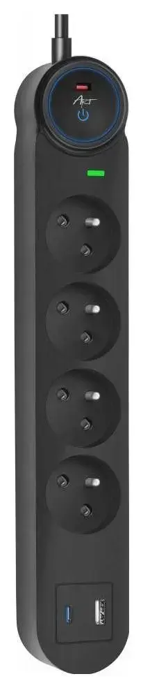 Extension cord 4 sockets + USB A + USB C Art FU910 1,5 m black