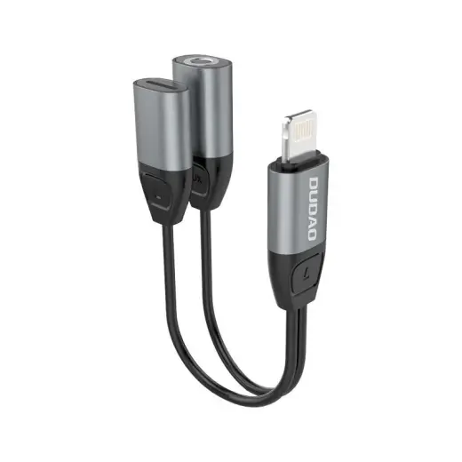Dudao Adapter from Lightning to Lightning + 3,5 mm mini jack (headphones and charging) port gray (L17i+ gray)