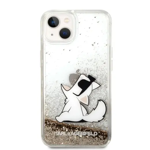 Karl Lagerfeld Liquid Glitter Choupette Eat Case for iPhone 14 Gold