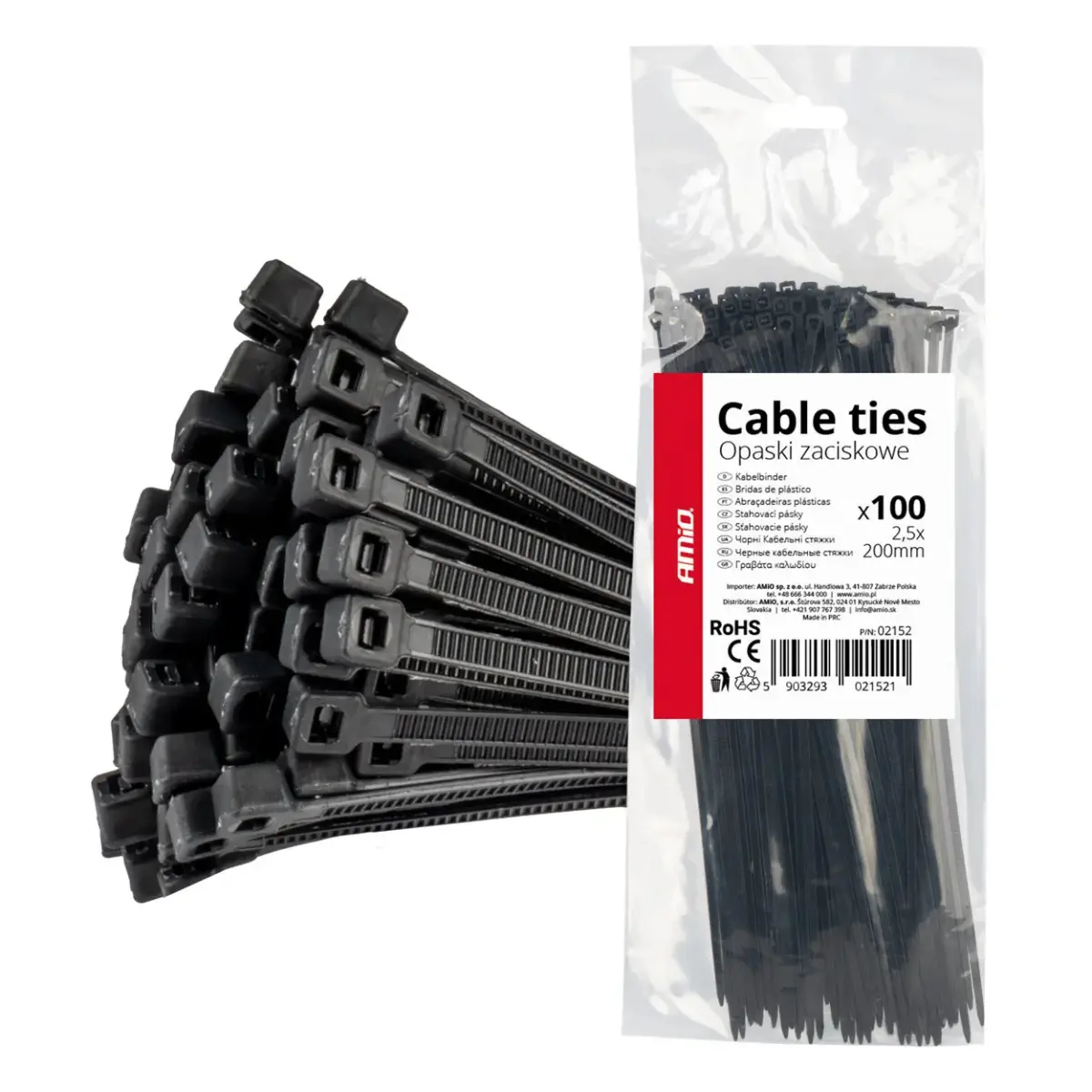 Cable ties black 2,5x200mm - 100 pcs