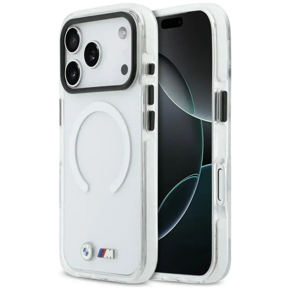 BMW M IML Shockproof Metal Logos maciņš ar MagSafe atbalstu telefonam iPhone 17 Pro Max caurspīdīgs