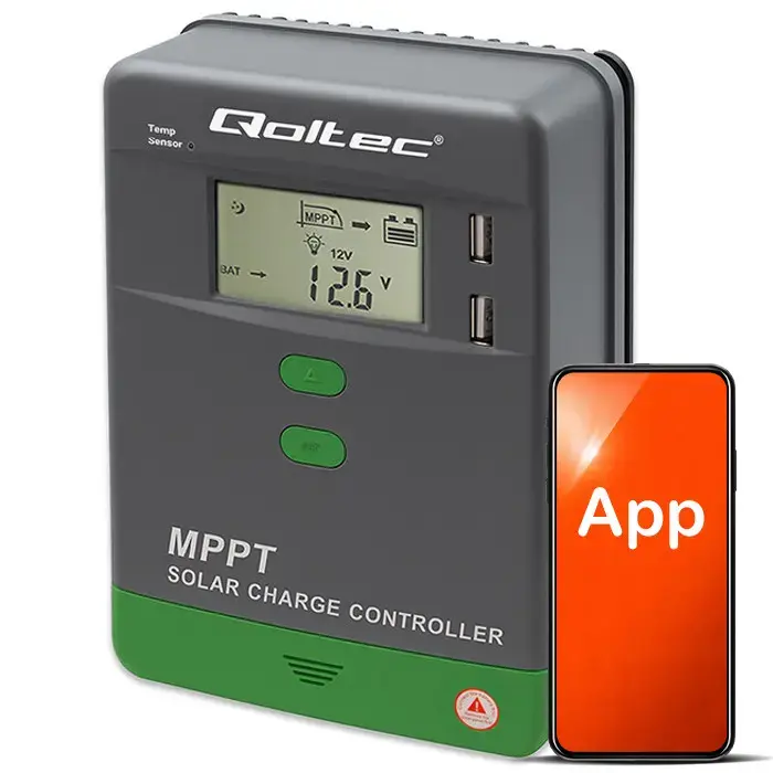 Qoltec Solar Charge Controller MPPT with Temperature Sensor 40A | 12V / 24V | LCD | 2 x USB | Bluetooth | APP | GEL | LiFePO4