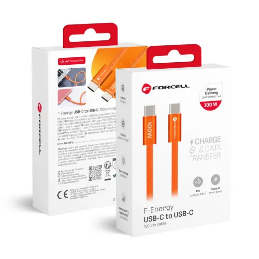Forcell F-Energy ACYH23 data transfer and charging cable | USB-C to USB-C | QC 4.0, PD | 100W | 1.2m | orange