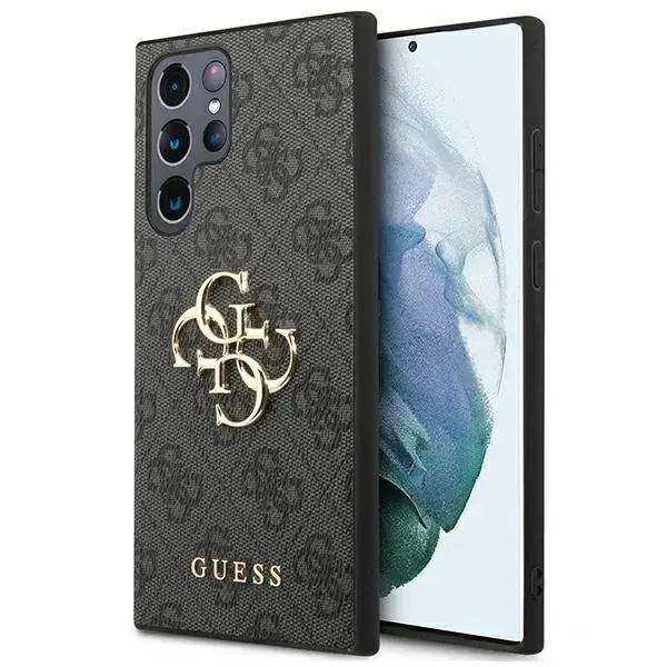 Guess PU 4G metāla logo korpuss priekš Samsung Galaxy S22 Ultra Grey