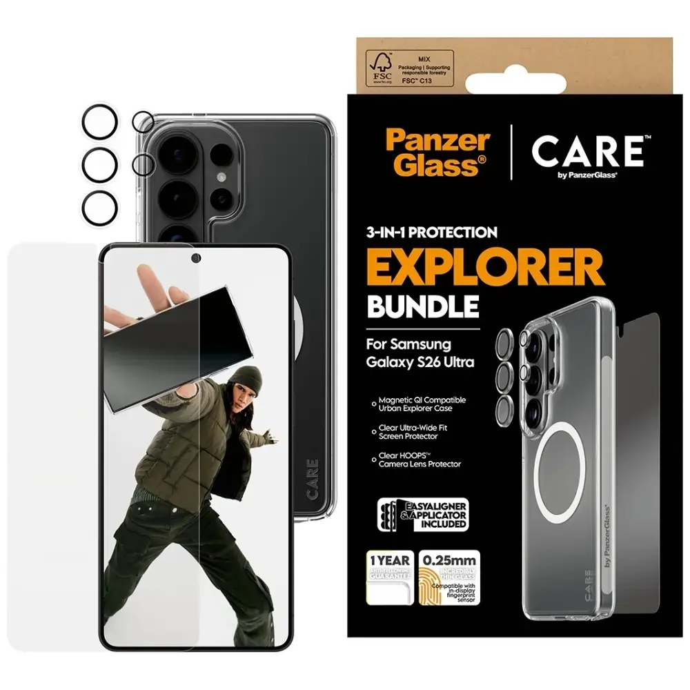 CARE by PanzerGlass 3-in-1 aizsardzības komplekts (maciņš + ekrāna stikls + kameras stikls) telefonam Samsung Galaxy S26 Ultra (S948)
