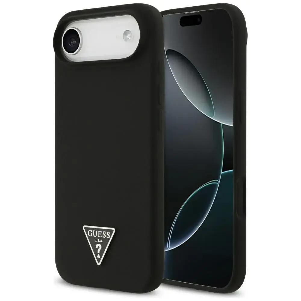 Guess Silicone Triangle Logo maciņš ar MagSafe atbalstu telefonam iPhone 17 Air melns