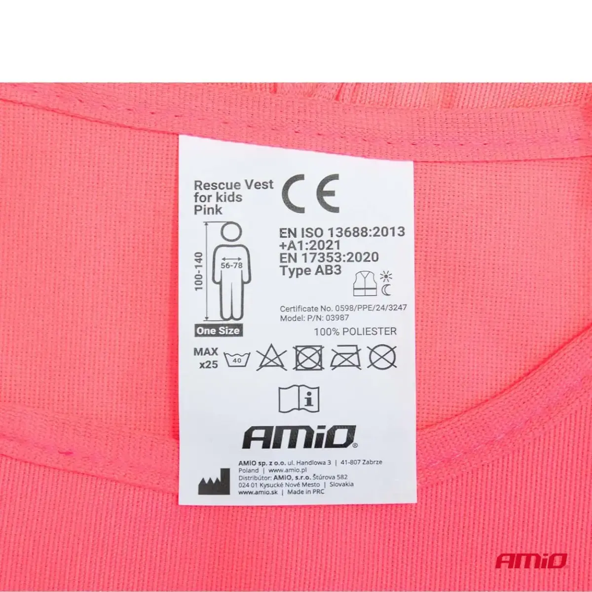 Rescue vest for kids pink AMIO-03987