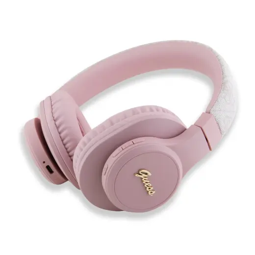 Guess PU Leather 4G Tone on Tone Script Logo BT5.3 Stereo Headphone Pink