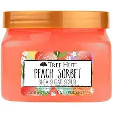 Tree Hut Body Scrub  Shea Sugar Hydrating Exfoliator for Softer  Smoother Skin  Peach Sorbet  18 oz