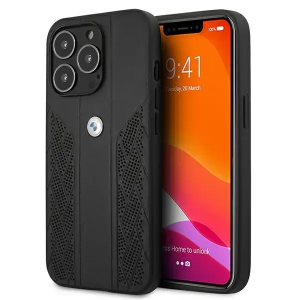 Case BMW BMHCP13LRSPPK iPhone 13 Pro / 13 6.1" black hardcase Leather Curve Perforate