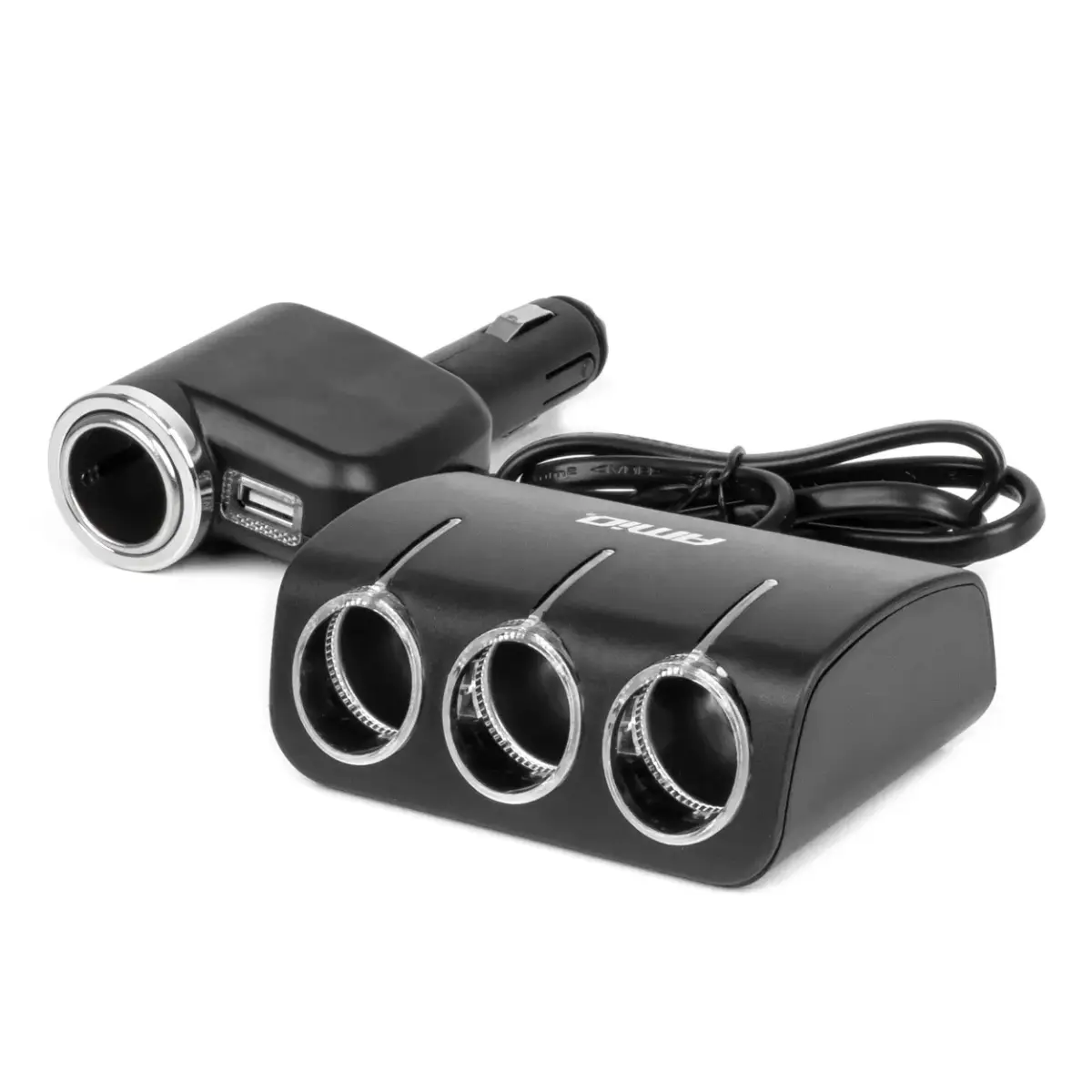 Triple extension socket charger 1x USB A 1x cigarette lighter 12/24V 120W 80cm AMIO-04360