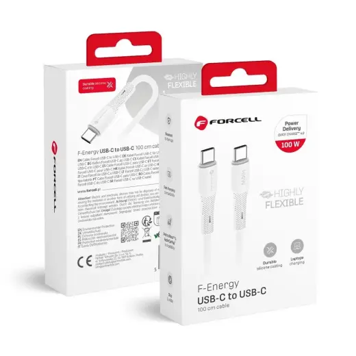 Forcell C347 datu pārraides un uzlādes vads | USB-C uz USB-C | QC 4.0, PD | 100W | 1m | balts