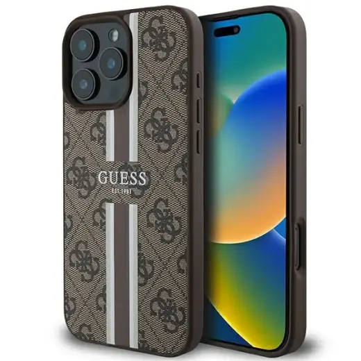 Guess GUHMP16XP4RPSW iPhone 16 Pro Max 6.9" brązowy|brown hardcase 4G Printed Stripes MagSafe
