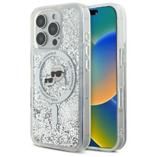 Karl Lagerfeld case for iPhone 16 Pro 6,3" KLHMP16LLGKCSGH transparent Hard Liquid Glitter Karl&Choupette Head MagSafe
