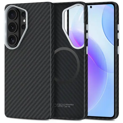 TECH-PROTECT Ion Carbon phone case with MagSafe support for Samsung Galaxy S26 Ultra (S948) black silver