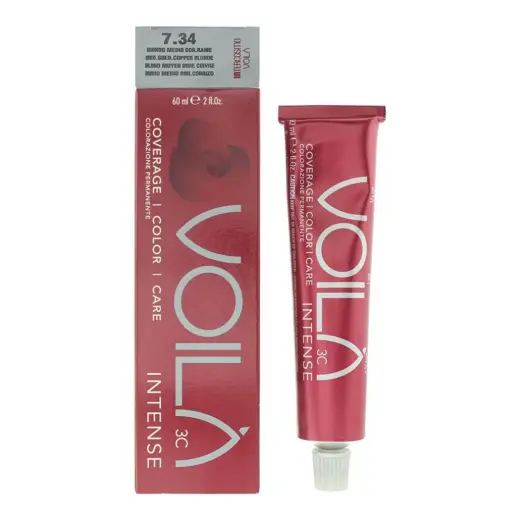 Intercosmo, Voila 3C Intense, Permanent Hair Dye, 7.34 Medium Golden Copper Blonde, 60 ml