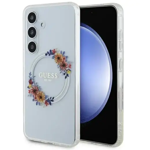 Guess GUHMS24SHFWFCT S24 S921 przeźroczysty|transparent hardcase IML Flowers Wreath MagSafe
