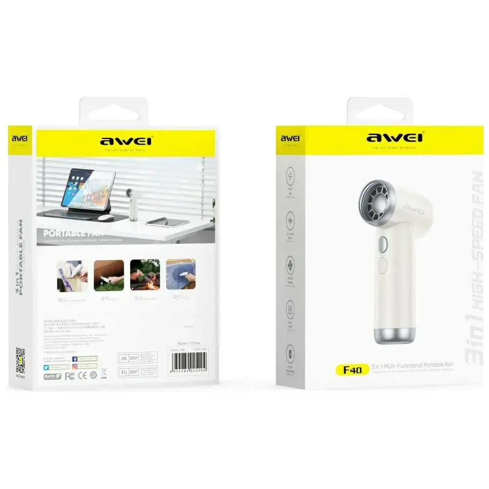AWEI F40 3-in-1 3300mAh Multifunctional Fan White