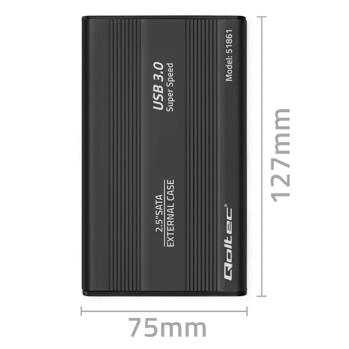 Qoltec alumīnija ārējā cietā diska korpuss HDD SSD 2,5 collu SATA3 | USB 3.0 | Melns