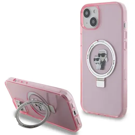 Karl Lagerfeld KLHMP15SHMRSKCP iPhone 15 | 14 | 13 6.1" różowy|pink hardcase Ring Stand Karl&Choupettte MagSafe