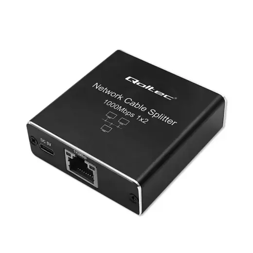 Qoltec Splitter mini SWITCH 1x2 port RJ45 | 1000Mbps | USB-C | Aluminium