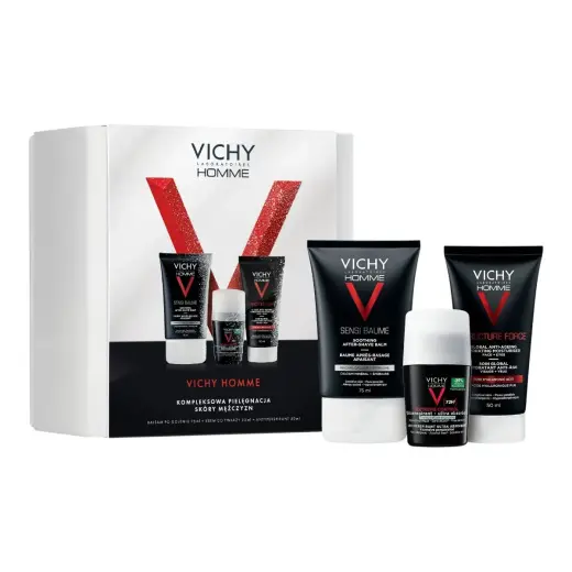 Vichy Homme Kit, Aftershave Balsam, 75 Ml + Gesichtscreme 50 Ml + Antitranspirant, 50 Ml