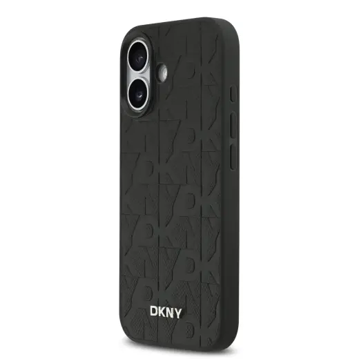 DKNY PU Leather Grid Pattern maciņš telefonam ar MagSafe atbalstu Apple iPhone 17 melns
