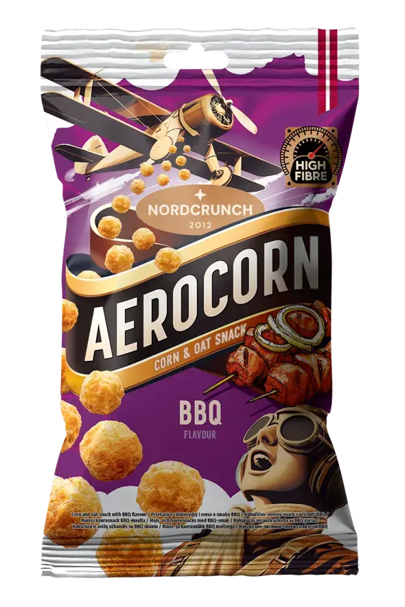 Aerocorn kukurūzas un auzu uzkoda ar BBQ garšu 25g