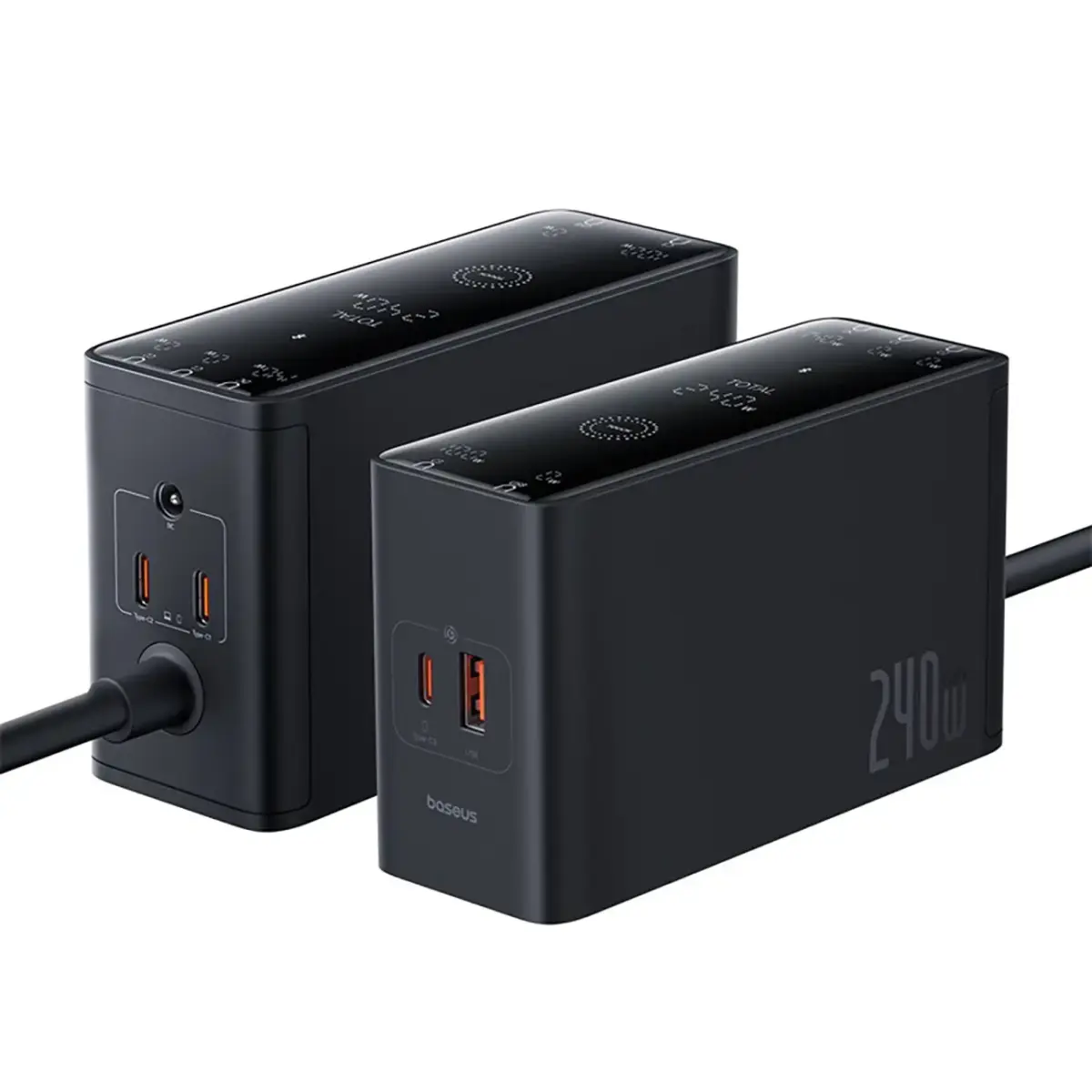 Baseus Digital GaN 3xUSB-C 1xUSB-A 240W Wall Charger with Power Cable - Black