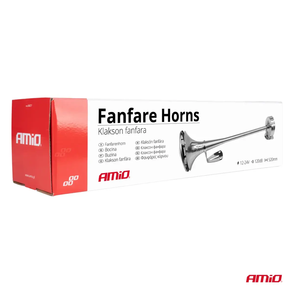 Horn fanfare sound signal chrome 520mm 12V 24V HighTone AMIO-04077