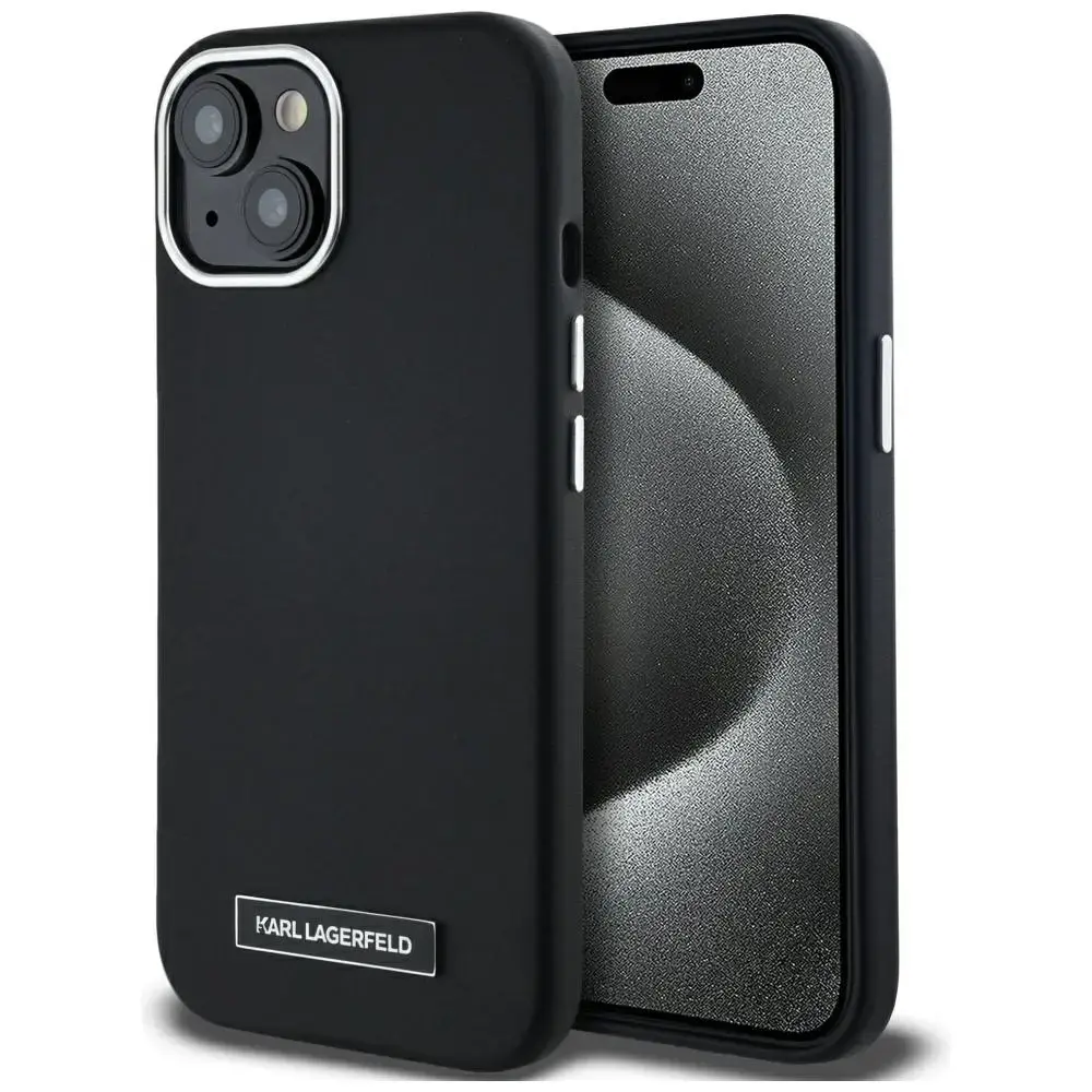 Karl Lagerfeld FW Metal Plate MagSafe telefona maciņš iPhone 15 melns