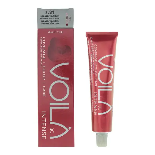 Intercosmo, Voila 3C Intense, Permanent Hair Dye, 7.21 Medium Blonde Iridescent Pearl, 60 ml