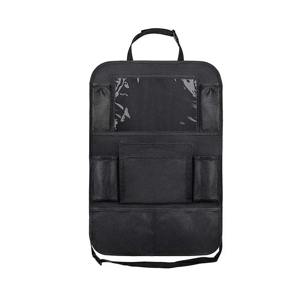 Car organizer for front seats with compartments black