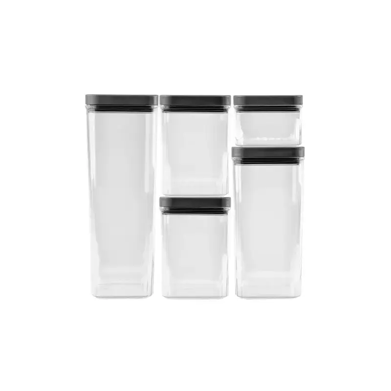 Sausās pārtikas uzglabāšanas trauku komplekts 0,5L+2x1,2L+1,8L+2,4L Kara caurspīdīgs/tumši pelēks