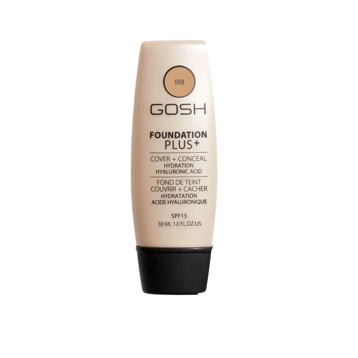 Gosh, Foundation Plus+, Cover & Conceal, Liquid Foundation, 008, Golden, 15 SPF, 30 ml