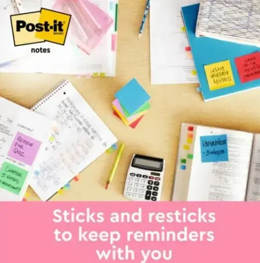 Post-it® Z-Notes, dažādas neona krāsas, 76 mm x 76 mm, 6 bloki/iepakojums