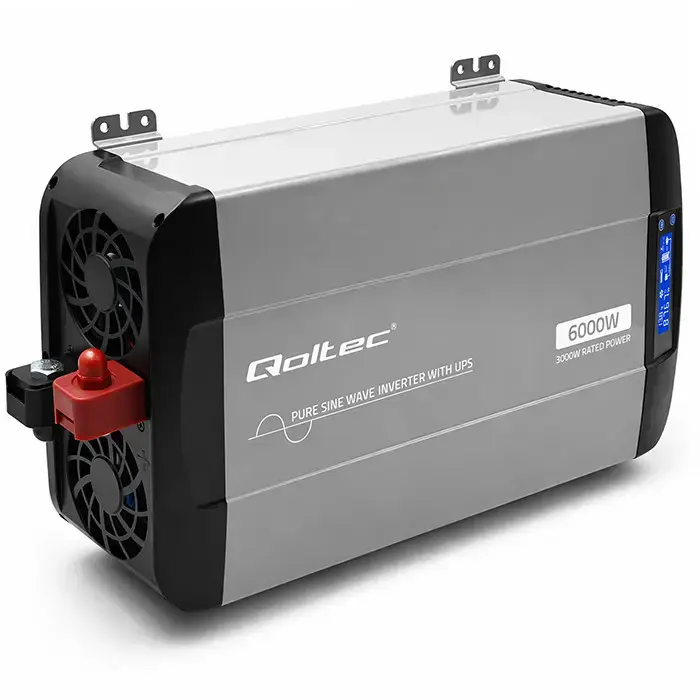 Qoltec Pure Sine Wave Inverter with UPS | 12V to 230V | 3000/6000W | USB | Compatible with LiFePO4 GEL AGM