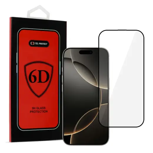 Tel Protect Full Glue 6D Tempered Glass for IPHONE 16 PRO MAX BLACK