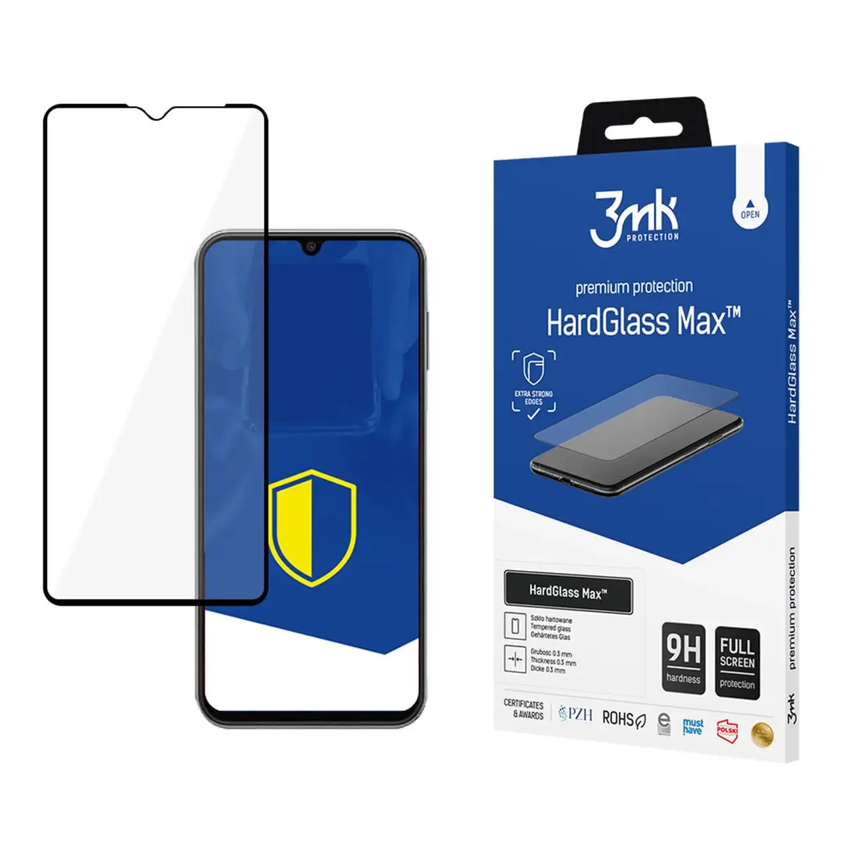 3mk HardGlass Max aizsargstikls telefona ekrānam Galaxy A14 4G | Galaxy A14 5G ar uzstādīšanas rāmi