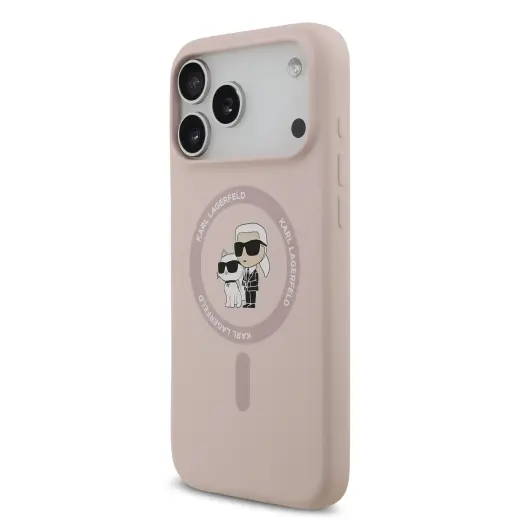 Karl Lagerfeld Liquid Silicone Karl and Choupette MagSafe Case for iPhone 17 Pro Max Pink