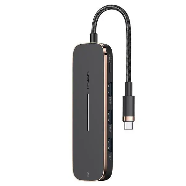 USAMS Adapter HUB 3xUSB + USB-C + HDMI czarny|black SJ578HUB01 (US-SJ578)