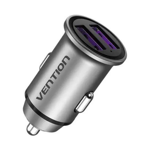 Dual Port Car Charger Vention FFEH0 USB A+A(30|30) Gray